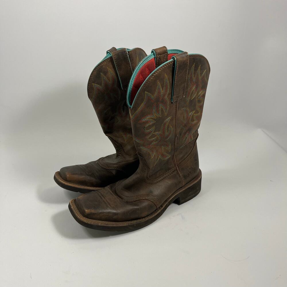 Ariat Delilah Western Boots 6.5 B Womens Brown Blue Workwear Festival Cowgirl